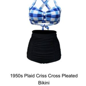Vintage Blue Checkered Criss-Cross Bikini